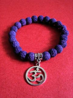 NEW: Purple Lava Stone and OM Pendant, Bracelet